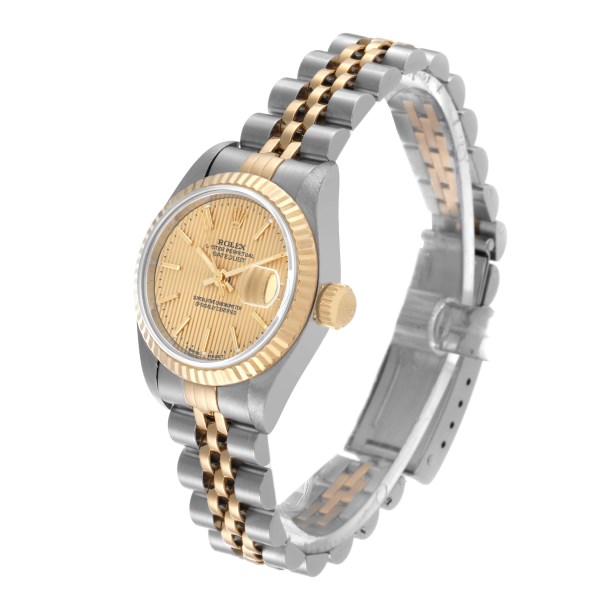 Rolex Datejust Steel Yellow Gold Champagne Tapestry Dial Ladies Watch 69173