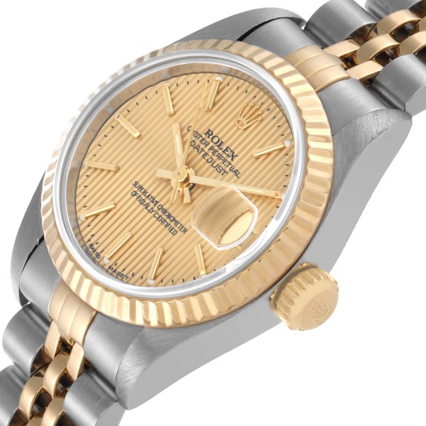 Rolex Datejust Steel Yellow Gold Champagne Tapestry Dial Ladies Watch 69173