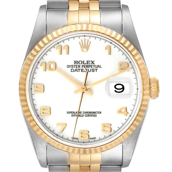 Rolex Datejust Steel Yellow Gold White Dial Mens Watch 16233