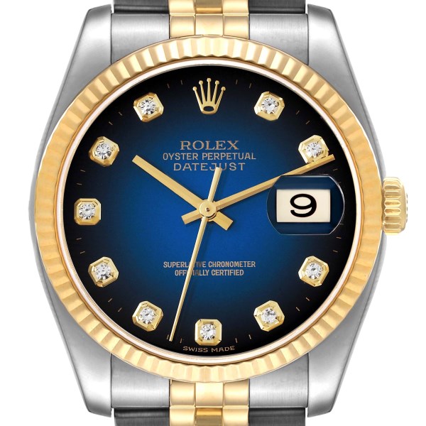 Rolex Datejust Steel Yellow Gold Blue Vignette Diamond Dial Mens Watch 116233