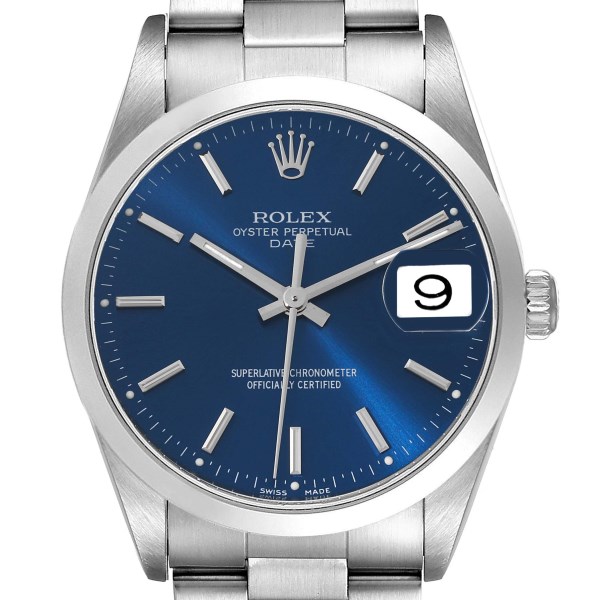 Rolex Date Blue Dial Smooth Bezel Steel Mens Watch 15200