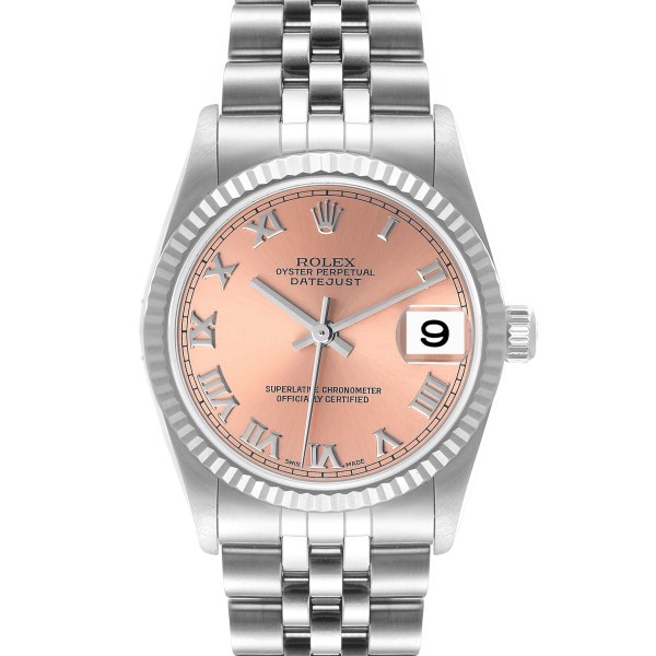 Rolex Datejust Midsize Steel White Gold Salmon Dial Watch 78274 Box Papers