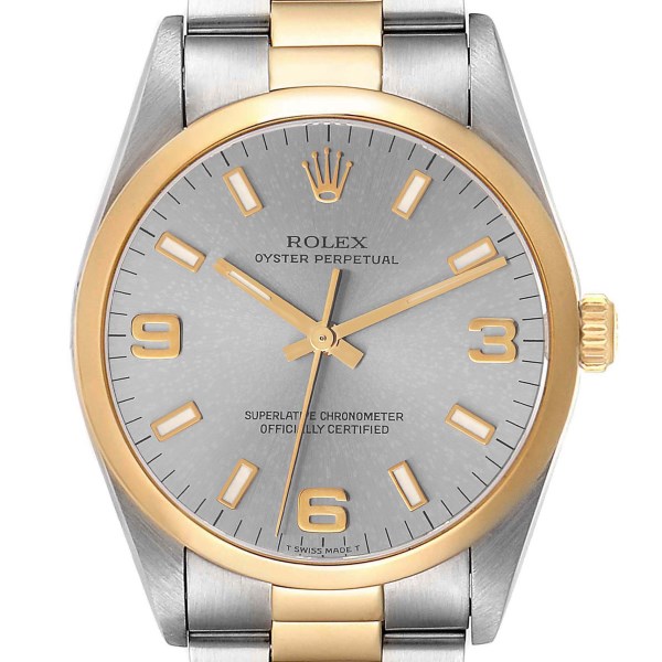 Rolex Oyster Perpetual Steel Yellow Gold Slate Dial Mens Watch 14203