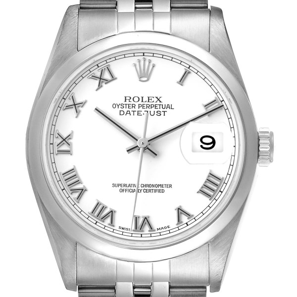 Rolex Datejust White Roman Dial Steel Mens Watch 16200 Box Papers