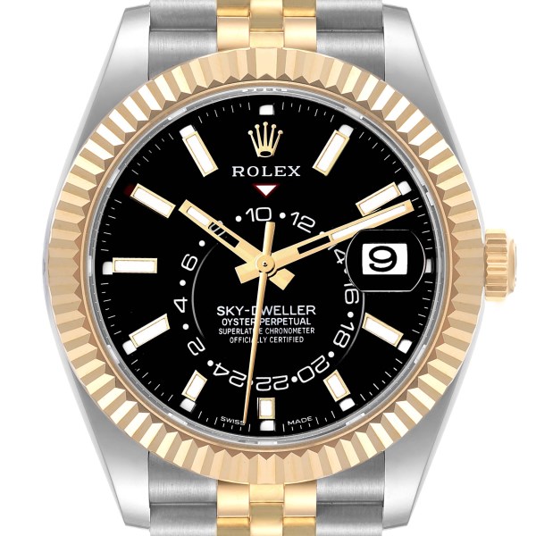 Rolex Sky Dweller Steel Yellow Gold Black Dial Mens Watch 326933 Unworn