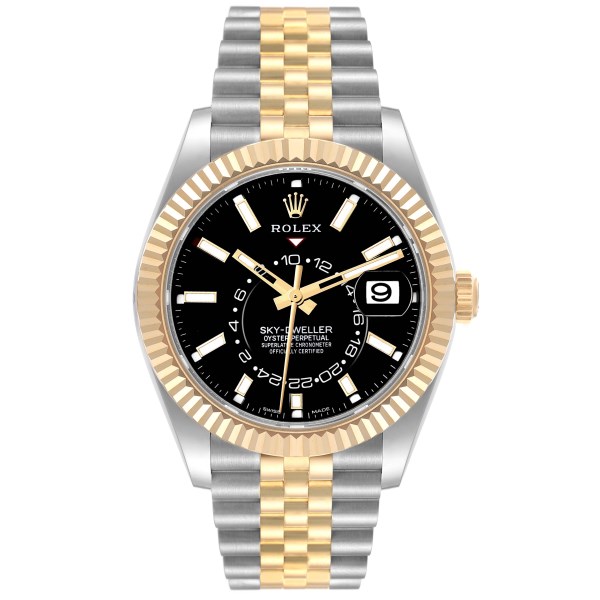 Rolex Sky Dweller Steel Yellow Gold Black Dial Mens Watch 326933 Unworn