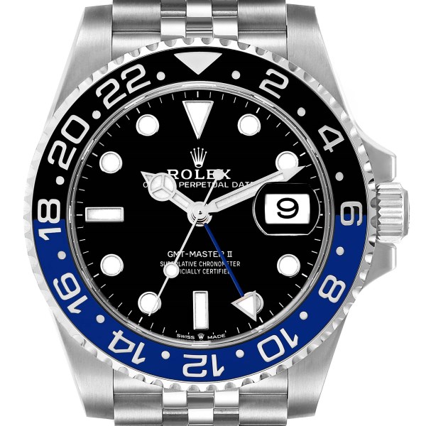 Rolex GMT Master II Batgirl Black Blue Bezel Steel Mens Watch 126710 Box Card