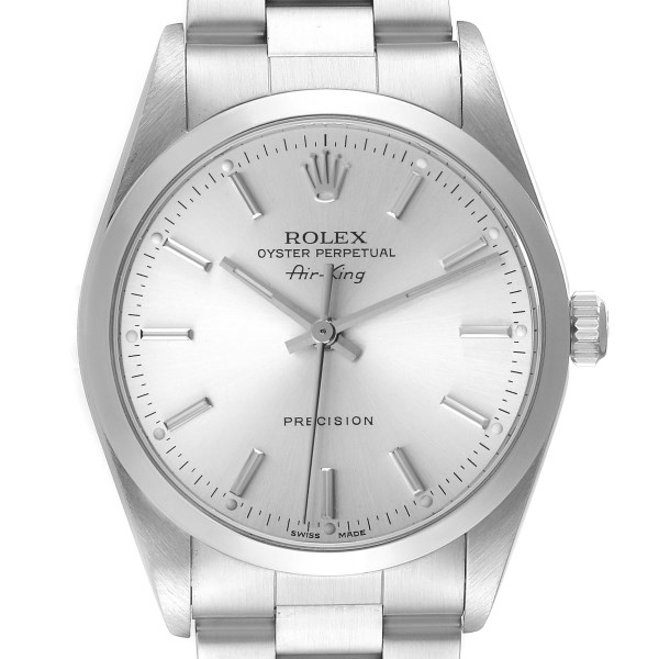 Rolex Air King 34mm Silver Dial Smooth Bezel Steel Mens Watch 14000