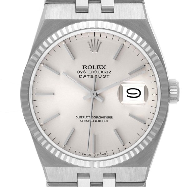 Rolex Oysterquartz Datejust Steel White Gold Fluted Bezel Watch 17014