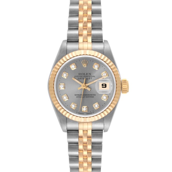 Rolex Datejust Steel Yellow Gold Slate Diamond Dial Ladies Watch 69173