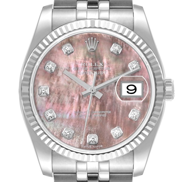 Rolex Datejust Steel White Gold MOP Diamond Mens Watch 116234