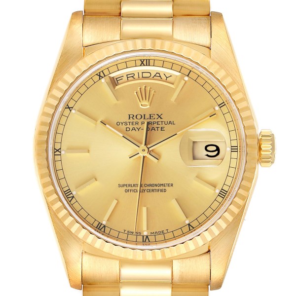 Rolex President Day-Date Yellow Gold Champagne Dial Mens Watch 18038