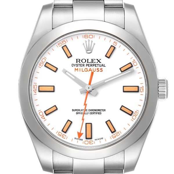 Rolex Milgauss White Dial Stainless Steel Mens Watch 116400V Box Card