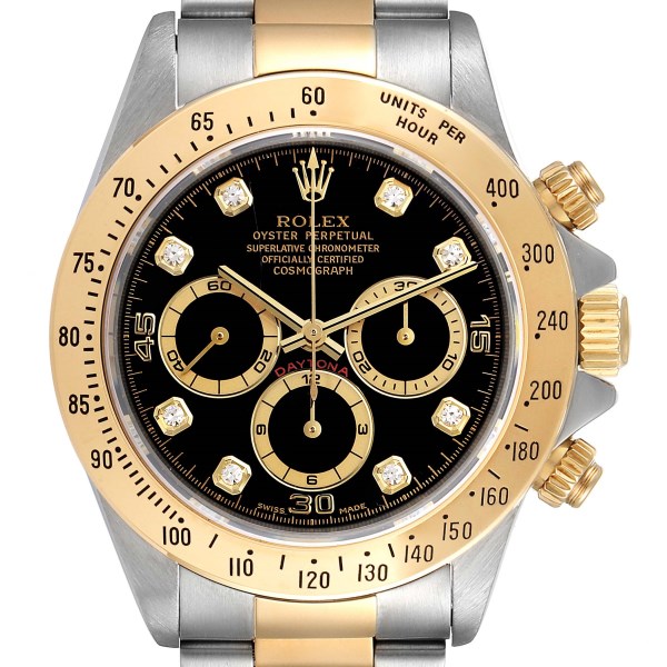 Rolex Daytona Steel Yellow Gold Black Diamond Dial Mens Watch 16523