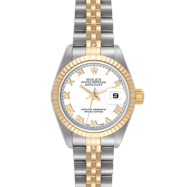 Rolex Datejust 26 Steel Yellow Gold White Roman Dial Ladies Watch 79173