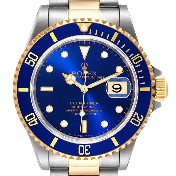 Rolex Submariner Blue Dial Steel Yellow Gold Mens Watch 16613 Box Papers