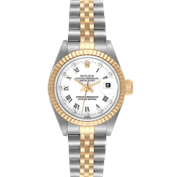 Rolex Datejust Steel Yellow Gold White Diamond Dial Ladies Watch 69173