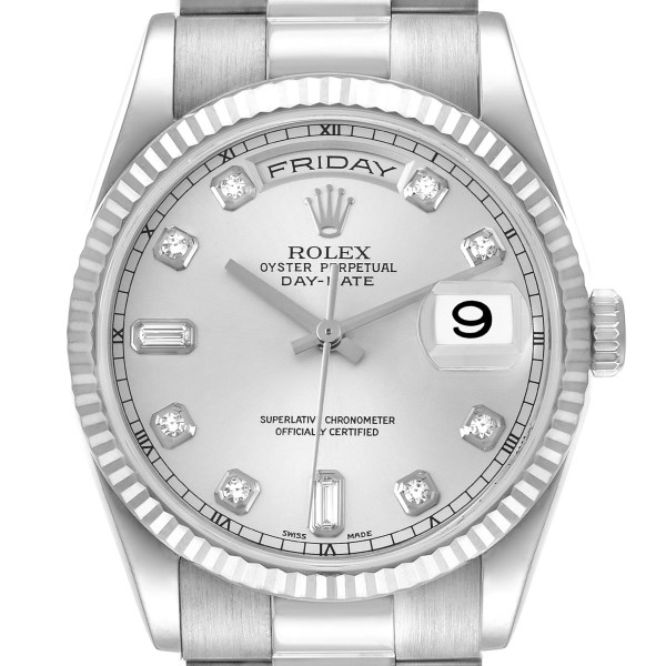 Rolex President Day-Date White Gold Diamond Dial Mens Watch 118239