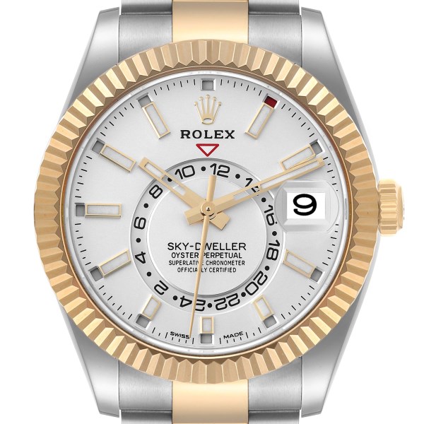 Rolex Sky Dweller Yellow Gold Steel White Dial Mens Watch 326933 Unworn