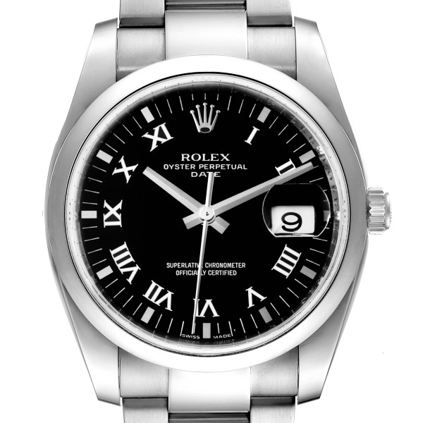 Rolex Date Black Dial Oyster Bracelet Steel Mens Watch 115200