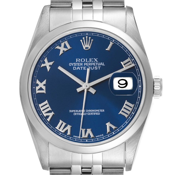 Rolex Datejust 36 Blue Roman Dial Steel Mens Watch 16200