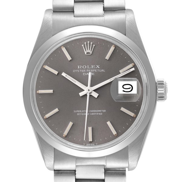 Rolex Date Grey Ghost Dial Smooth Bezel Steel Vintage Mens Watch 1500