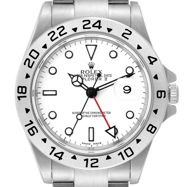 Rolex Explorer II 40mm White Polar Dial Red Hand Steel Mens Watch 16570