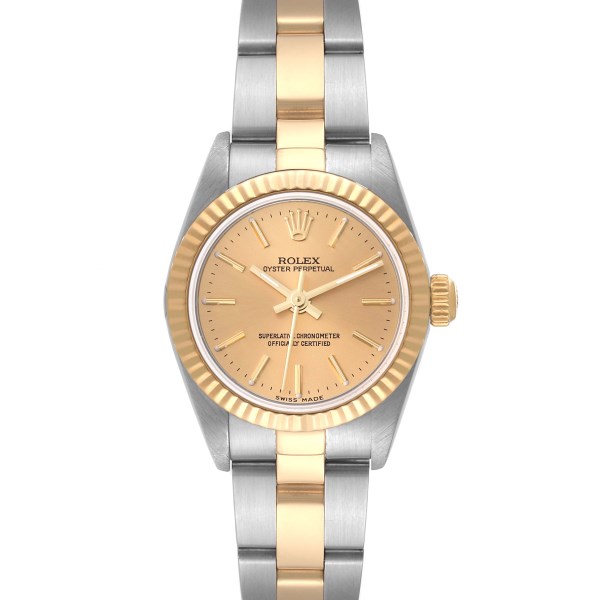 Rolex Oyster Perpetual Steel Yellow Gold Champagne Dial Ladies Watch 76193