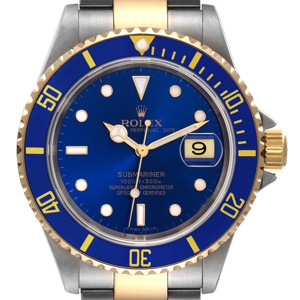 Rolex Submariner Blue Dial Steel Yellow Gold Mens Watch 16613