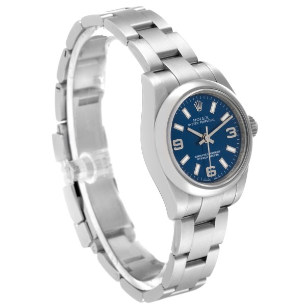 Rolex Oyster Perpetual Nondate Blue Dial Domed Bezel Watch 176200 Box Card