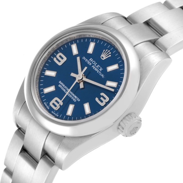 Rolex Oyster Perpetual Nondate Blue Dial Domed Bezel Watch 176200 Box Card