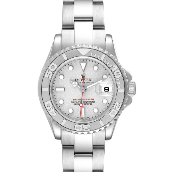 Rolex Yachtmaster 29 Steel Platinum Dial Bezel Ladies Watch 169622