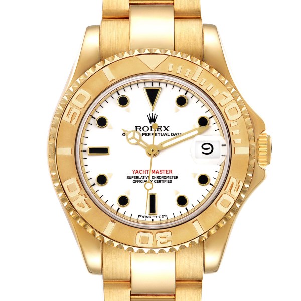 Rolex Yachtmaster Midsize Yellow Gold White Dial Mens Watch 68628
