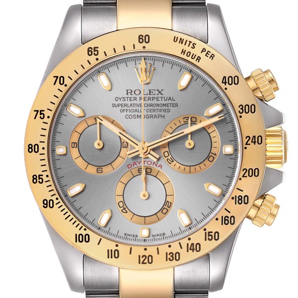 Rolex Daytona Steel 18k Yellow Gold Slate Dial Mens Watch 116523 Box Papers