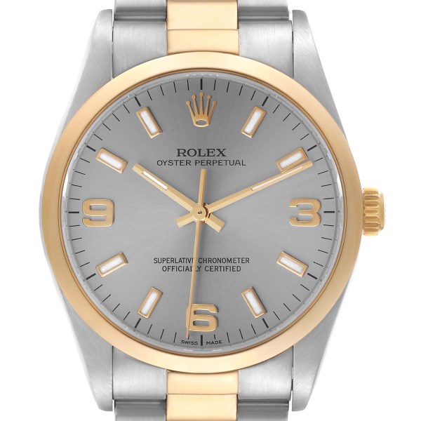 Rolex Oyster Perpetual Domed Bezel Steel Yellow Gold Mens Watch 14203