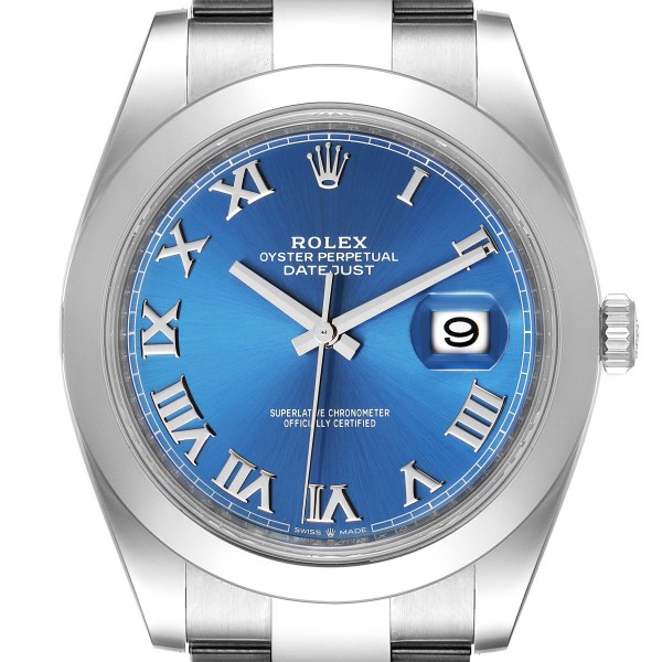 Rolex Datejust 41 Blue Roman Dial Steel Mens Watch 126300 Box Card