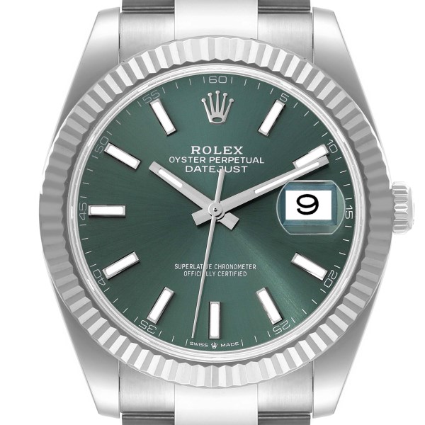 Rolex Datejust 41 Steel White Gold Mint Green Dial Mens Watch 126334 Box Card