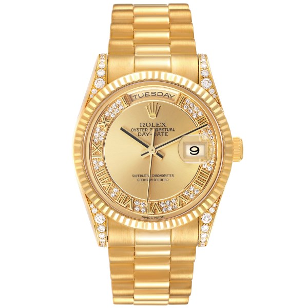 Rolex President Day Date Yellow Gold Myriad Dial Diamond Lugs Mens Watch 118338