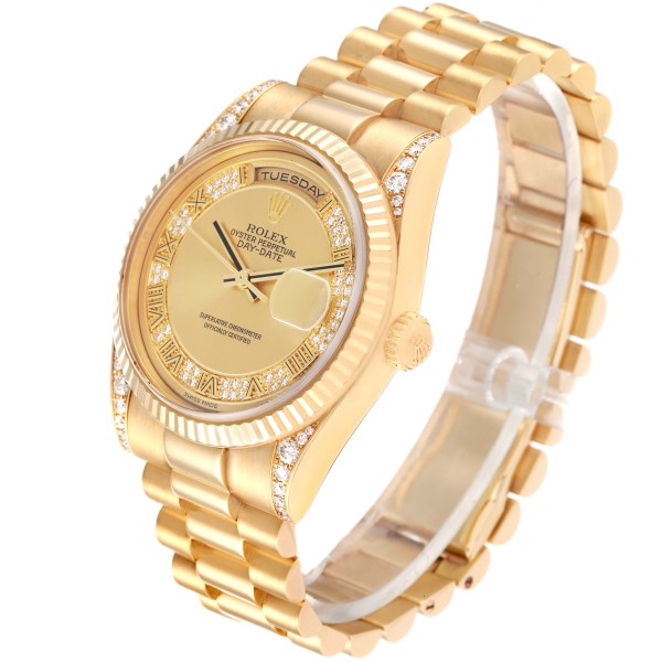 Rolex President Day Date Yellow Gold Myriad Dial Diamond Lugs Mens Watch 118338