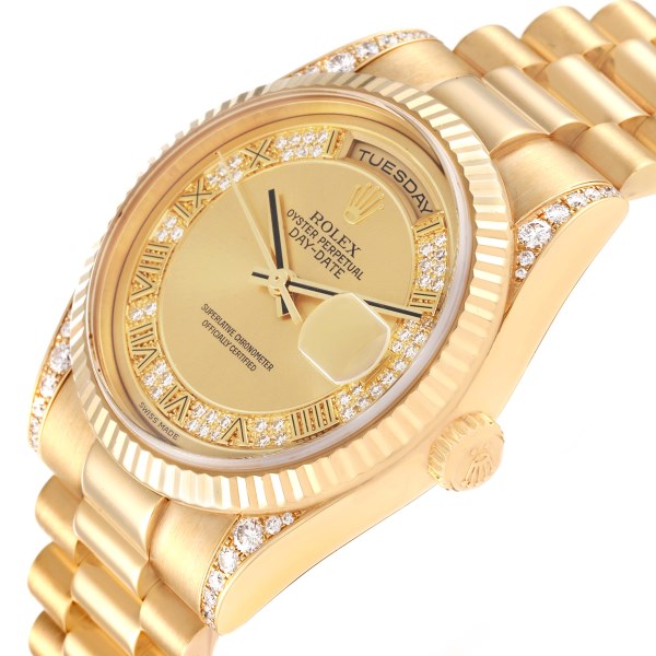 Rolex President Day Date Yellow Gold Myriad Dial Diamond Lugs Mens Watch 118338