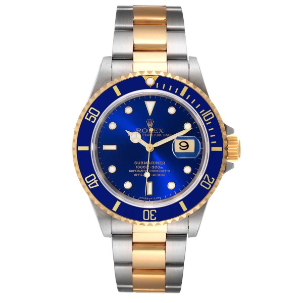 Rolex Submariner Blue Dial Steel Yellow Gold Mens Watch 16613