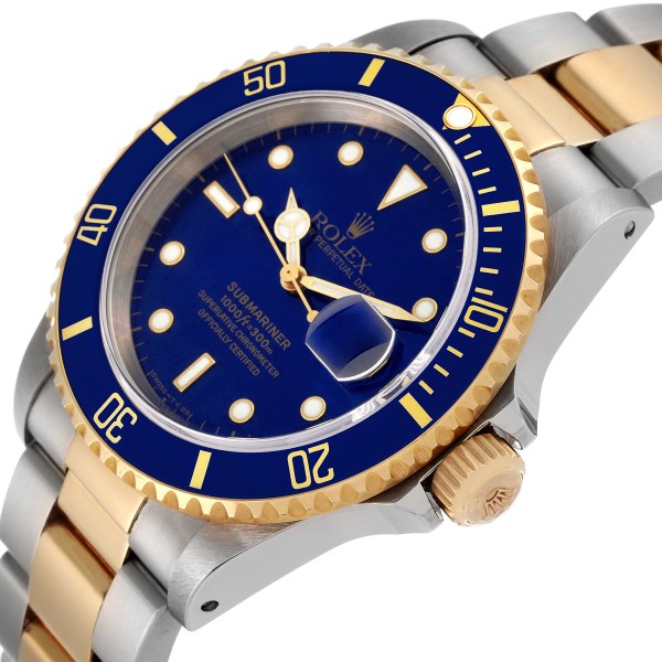 Rolex Submariner Blue Dial Steel Yellow Gold Mens Watch 16613