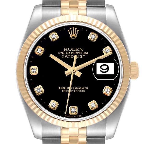 Rolex Datejust Steel Yellow Gold Black Diamond Dial Mens Watch 116233 Rolex Datejust Steel Yellow Gold Black Diamond Dial Mens Watch 116233