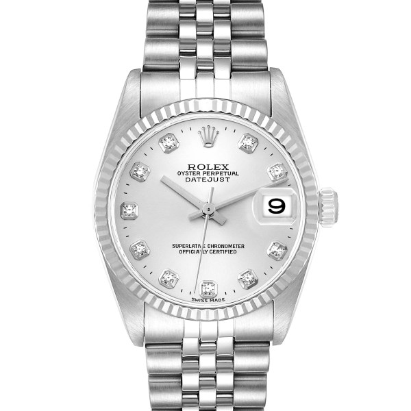 Rolex Datejust Midsize Steel White Gold Silver Diamond Dial Ladies Watch 78274