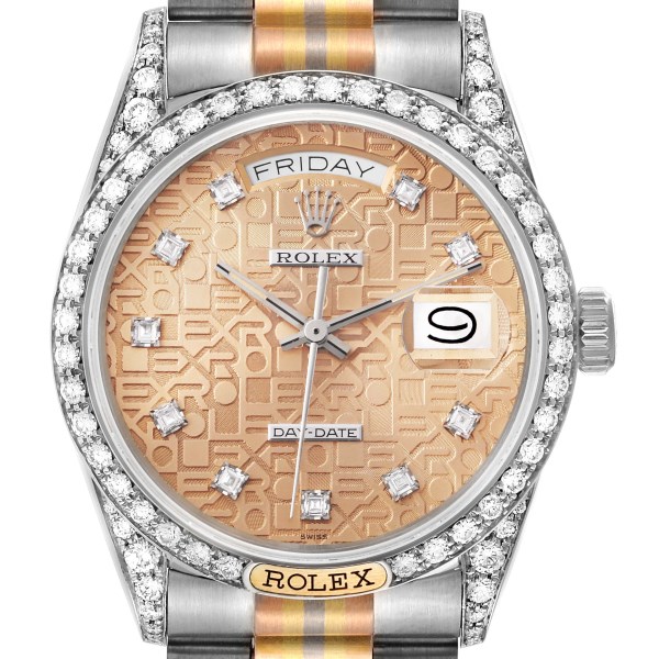 Rolex Day-Date President Tridor White Rose Yellow Gold Diamond Mens Watch 18139