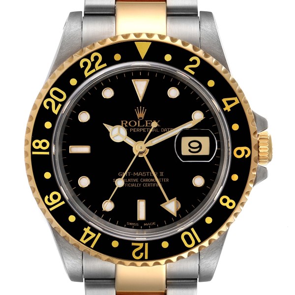 Rolex GMT Master II Yellow Gold Steel Oyster Bracelet Mens Watch 16713
