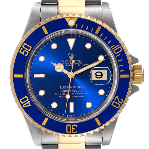 Rolex Submariner Blue Dial Steel Yellow Gold Mens Watch 16613