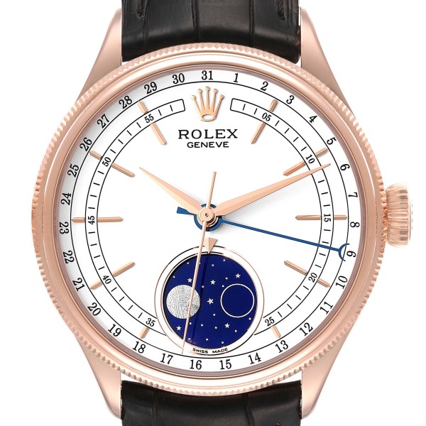 Rolex Cellini Moonphase White Dial Rose Gold Mens Watch 50535