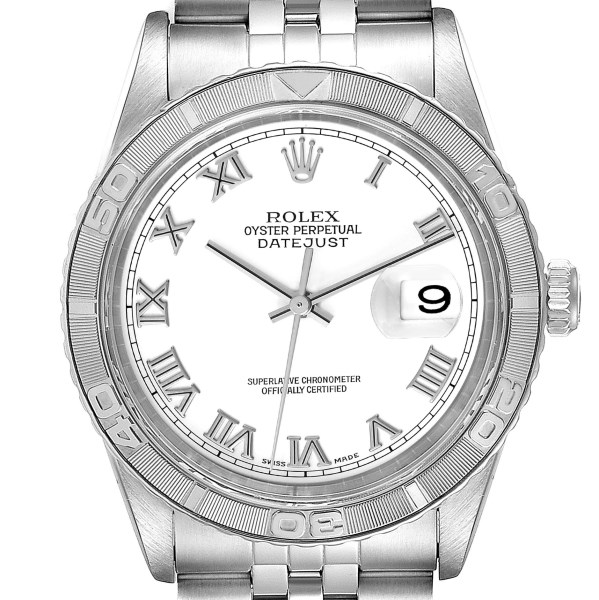 Rolex Turnograph Datejust Steel White Gold White Dial Watch 16264 Box Papers