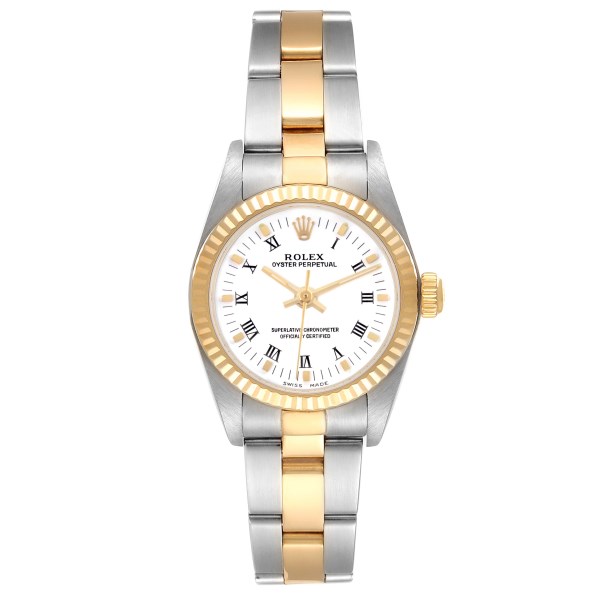 Rolex Oyster Perpetual Steel Yellow Gold White Dial Ladies Watch 76193